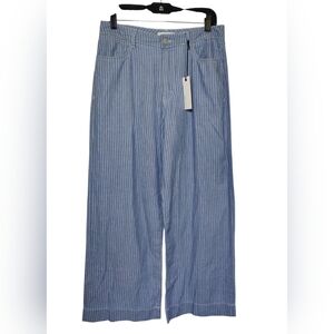 Habitual Blue White Pinstripe Wide Leg Lightweight Cotton Twill Pants 8 (29x28)